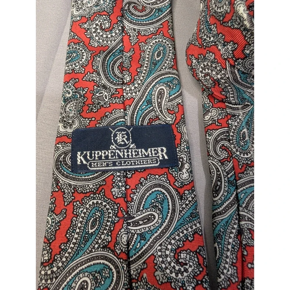 Kuppenheimer Silk Tie Red‎ Paisley Teal Gray USA Made Classic Vintage Men's Tie